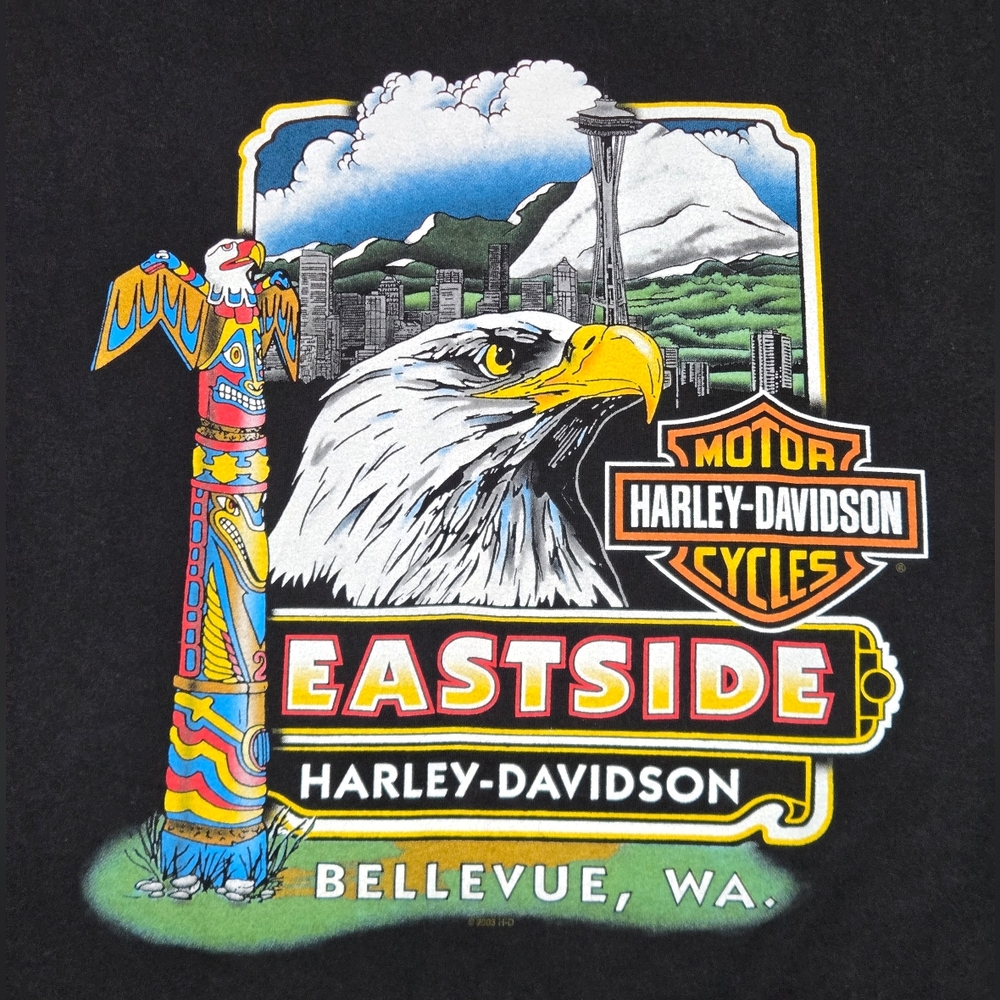 Vintage Rare Harley-Davidson Eastside Bellevue WA T-Shirt Eagle Totem Pole